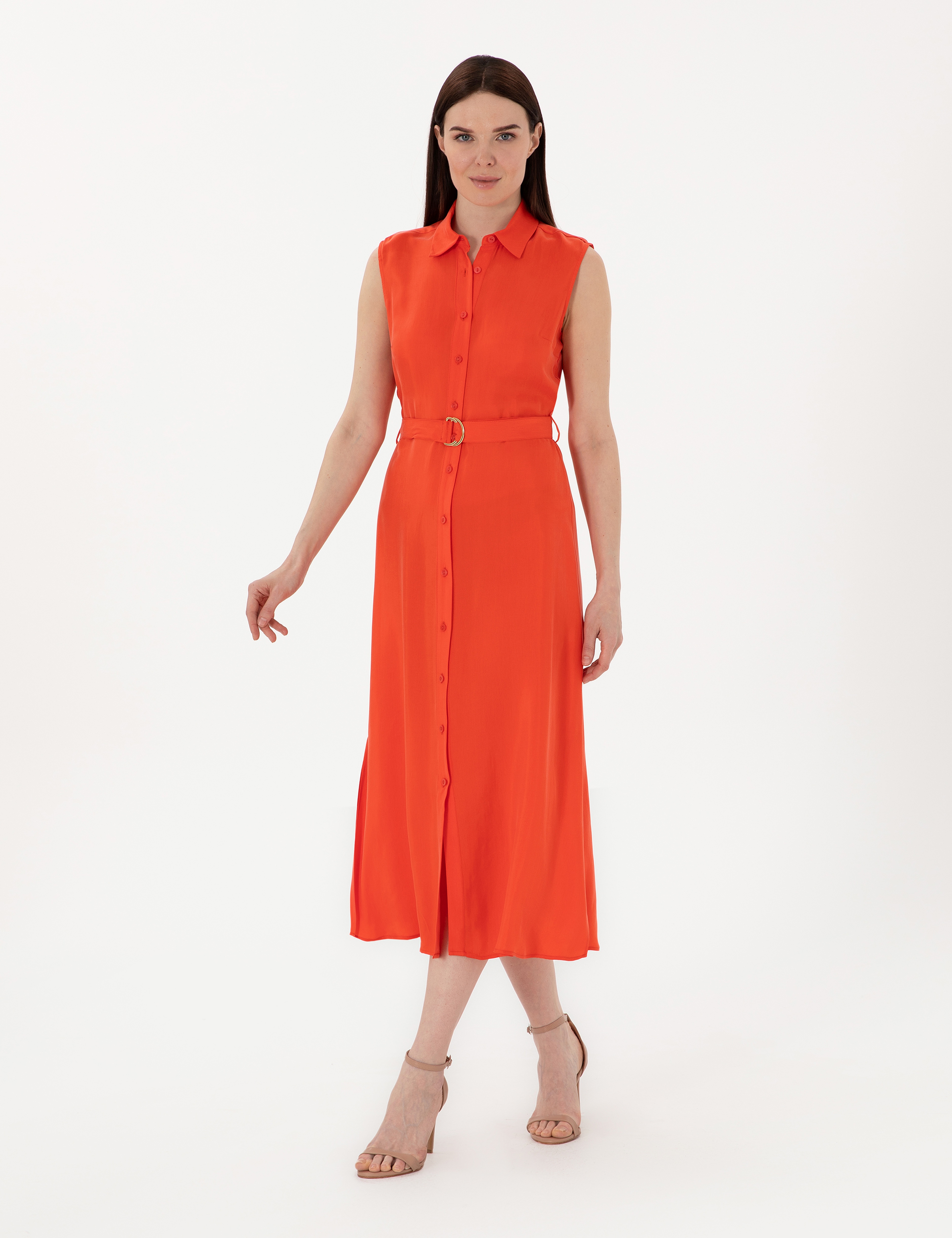 Kırmızı Regular Fit Dokuma Elbise - Image 1