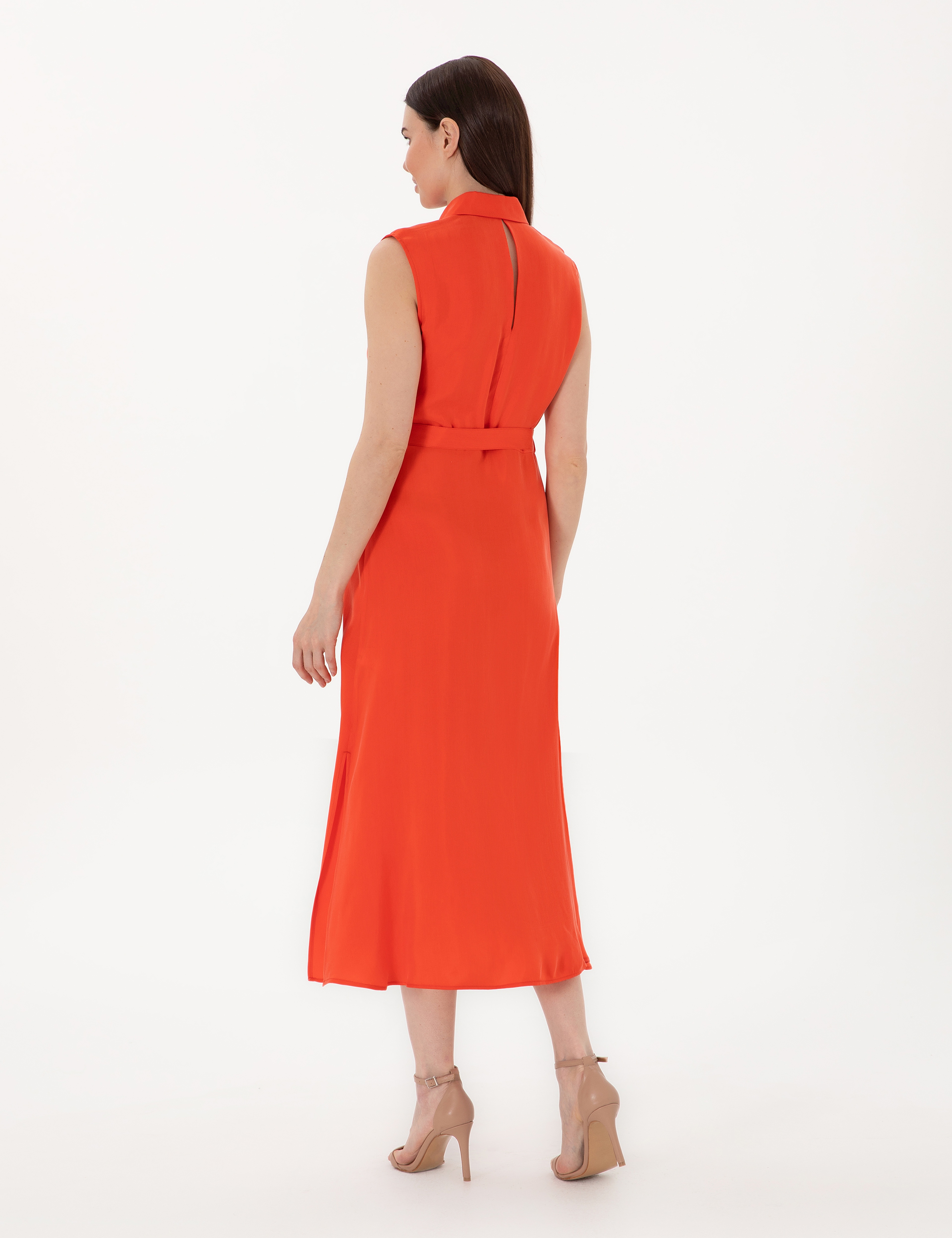 Kırmızı Regular Fit Dokuma Elbise - Image 4