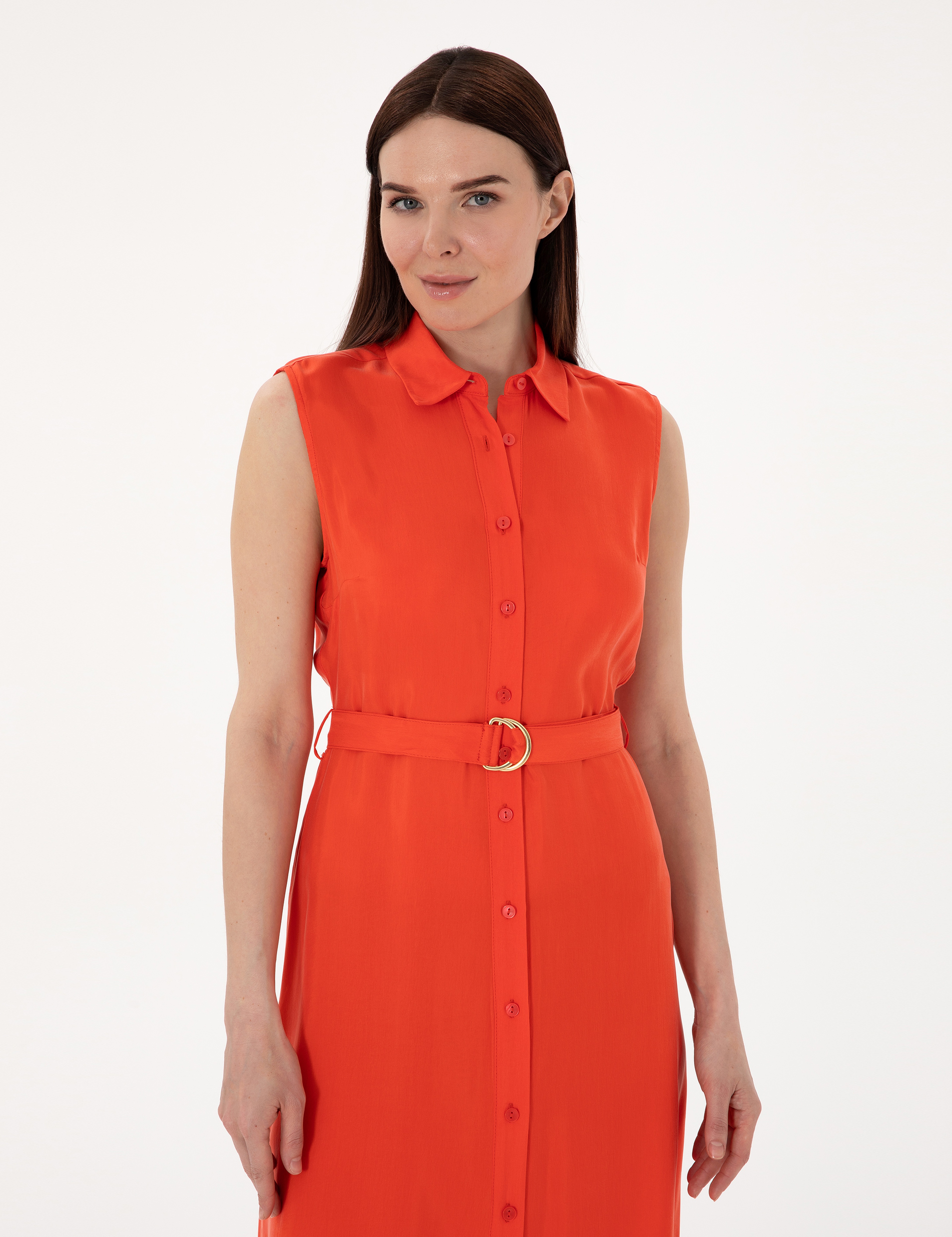 Kırmızı Regular Fit Dokuma Elbise - Image 2