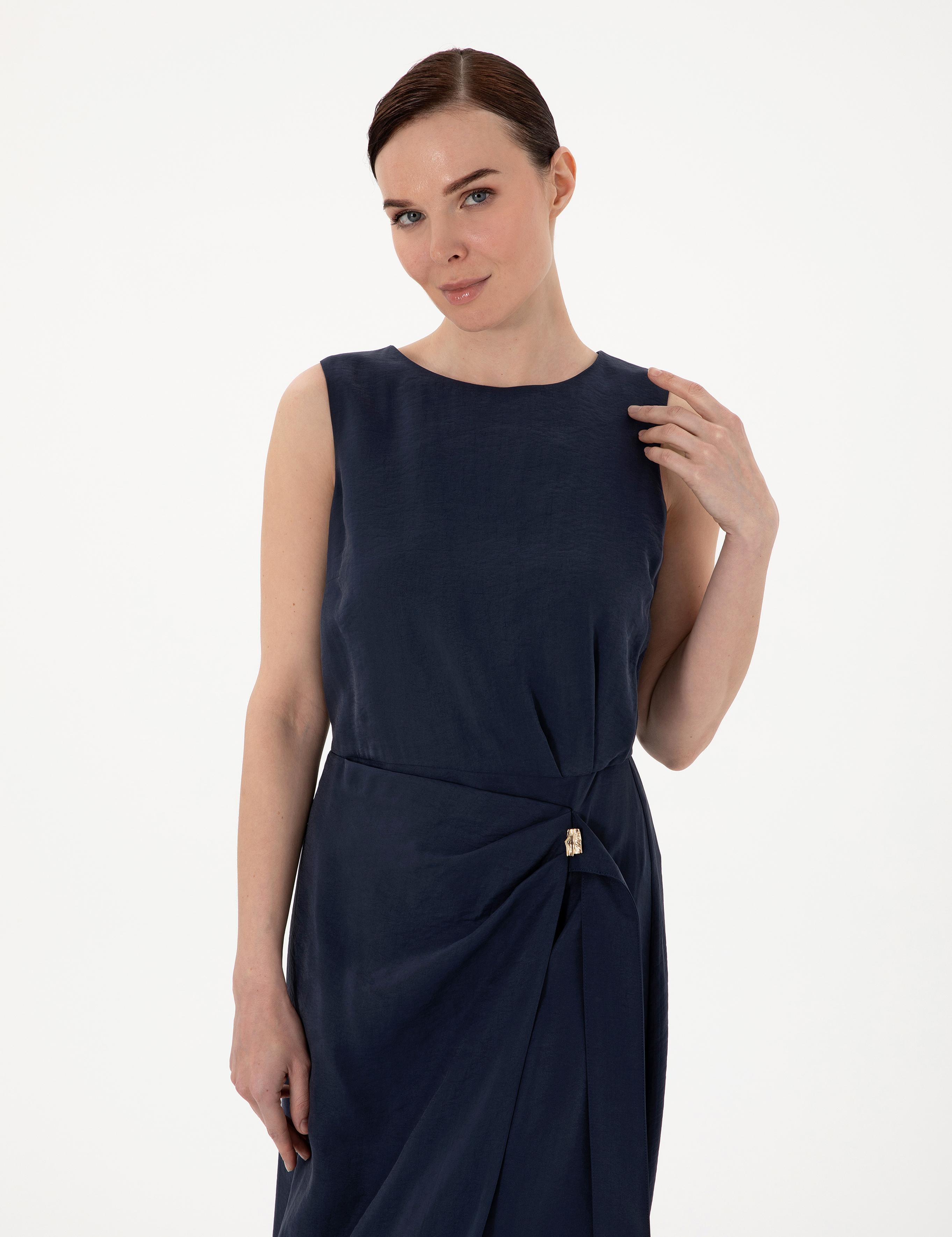 Lacivert Regular Fit Dokuma Elbise