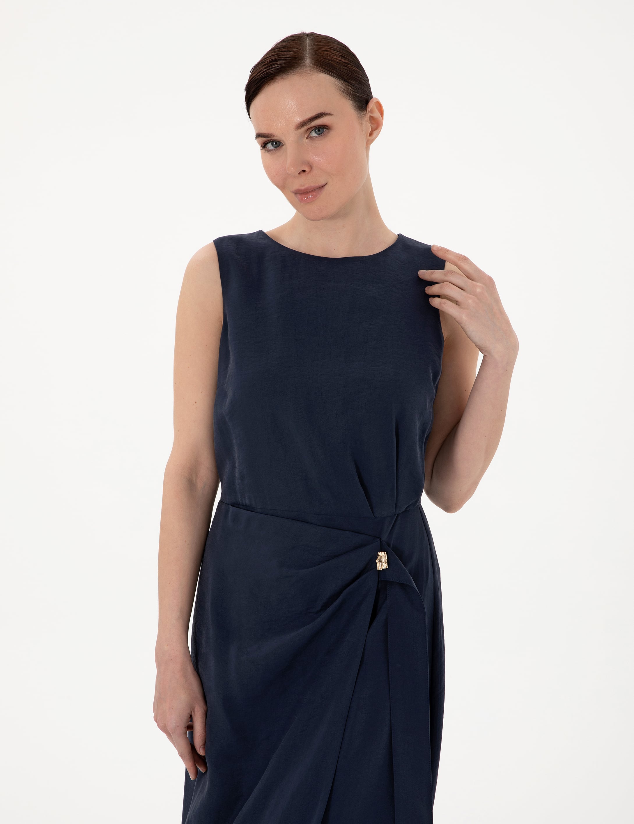 Lacivert Regular Fit Dokuma Elbise