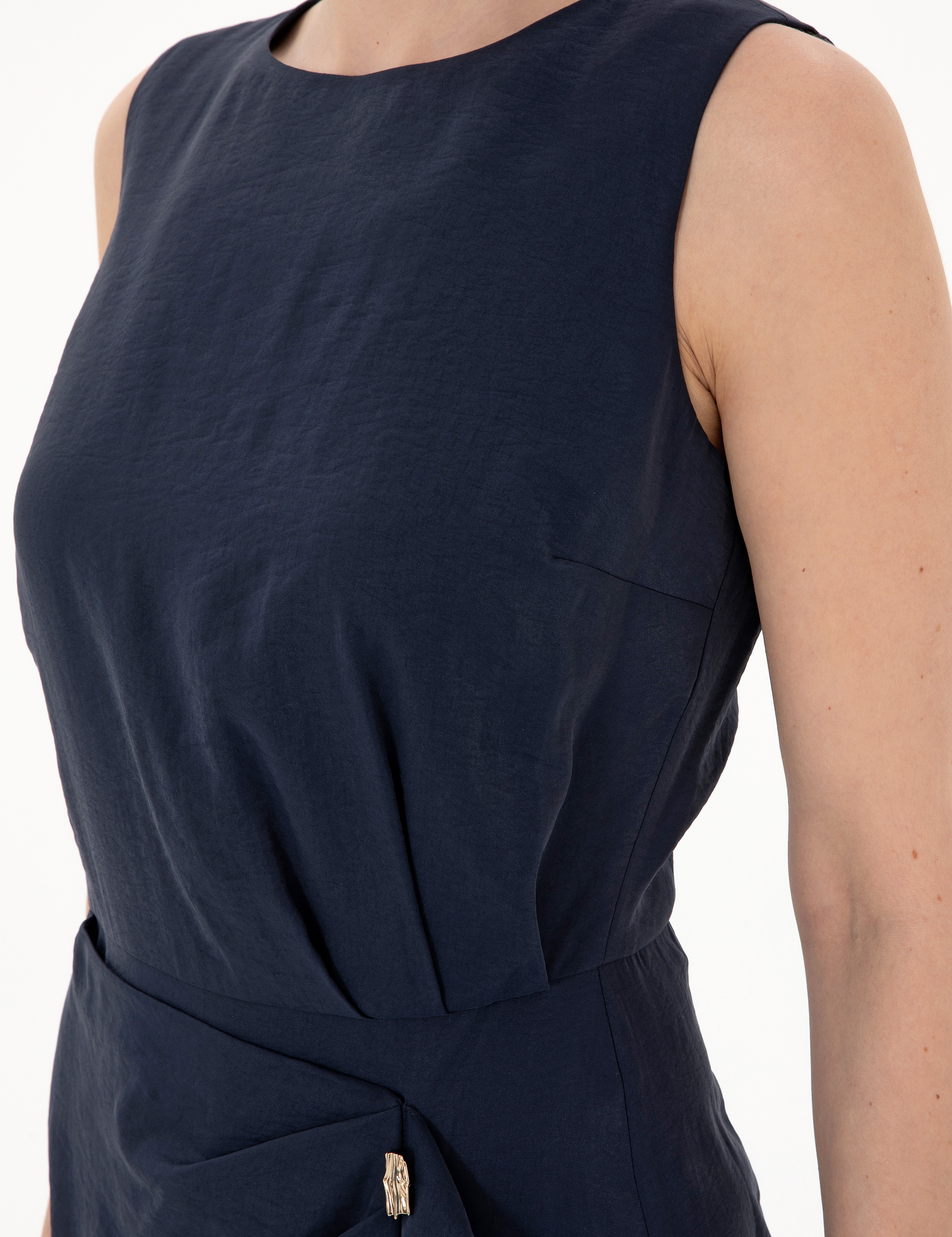 Lacivert Regular Fit Dokuma Elbise - Image 6