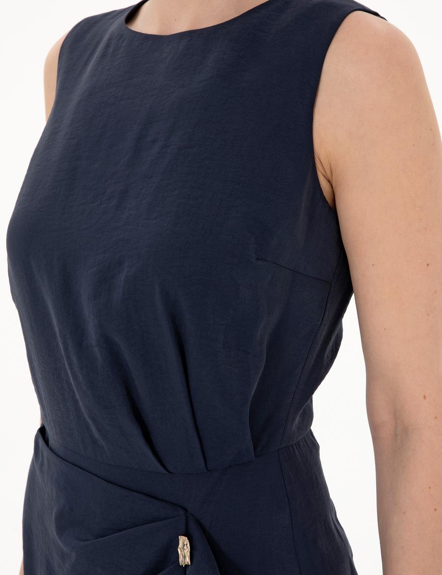 Lacivert Regular Fit Dokuma Elbise