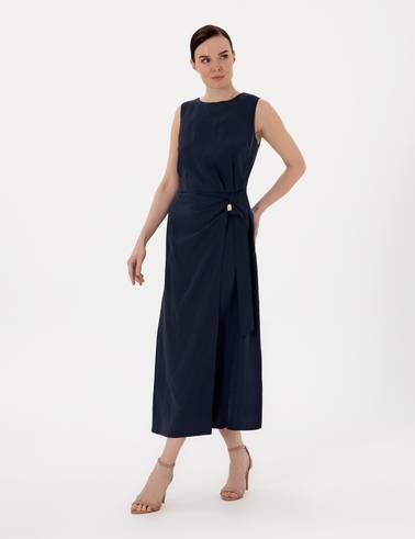 Lacivert Regular Fit Dokuma Elbise