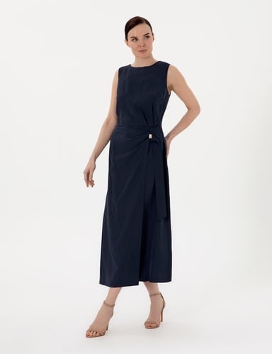 Lacivert Regular Fit Dokuma Elbise
