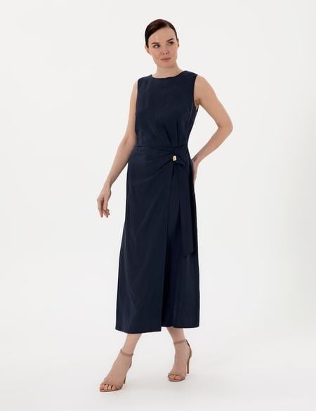 Lacivert Regular Fit Dokuma Elbise - 50301028001