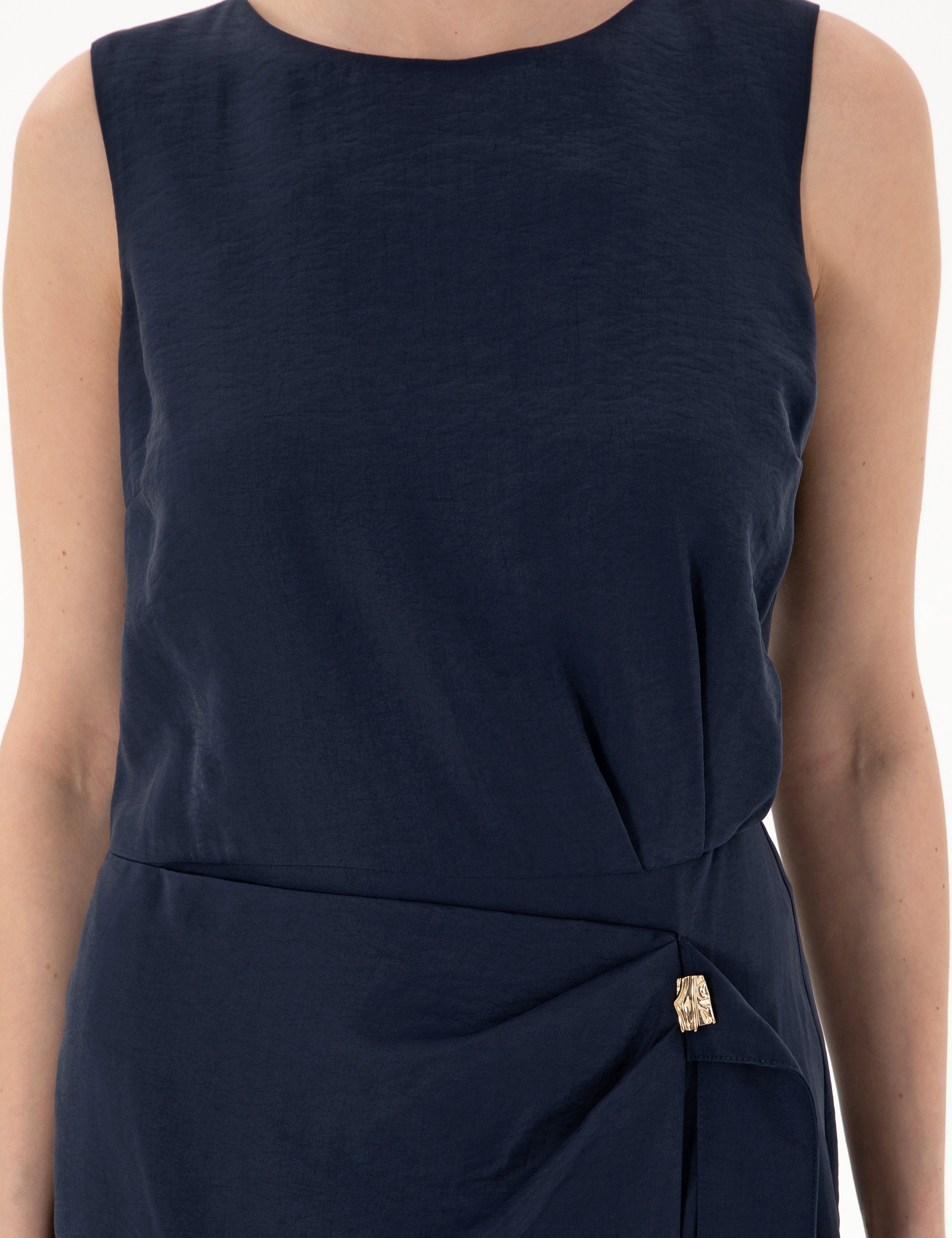 Lacivert Regular Fit Dokuma Elbise - Image 5