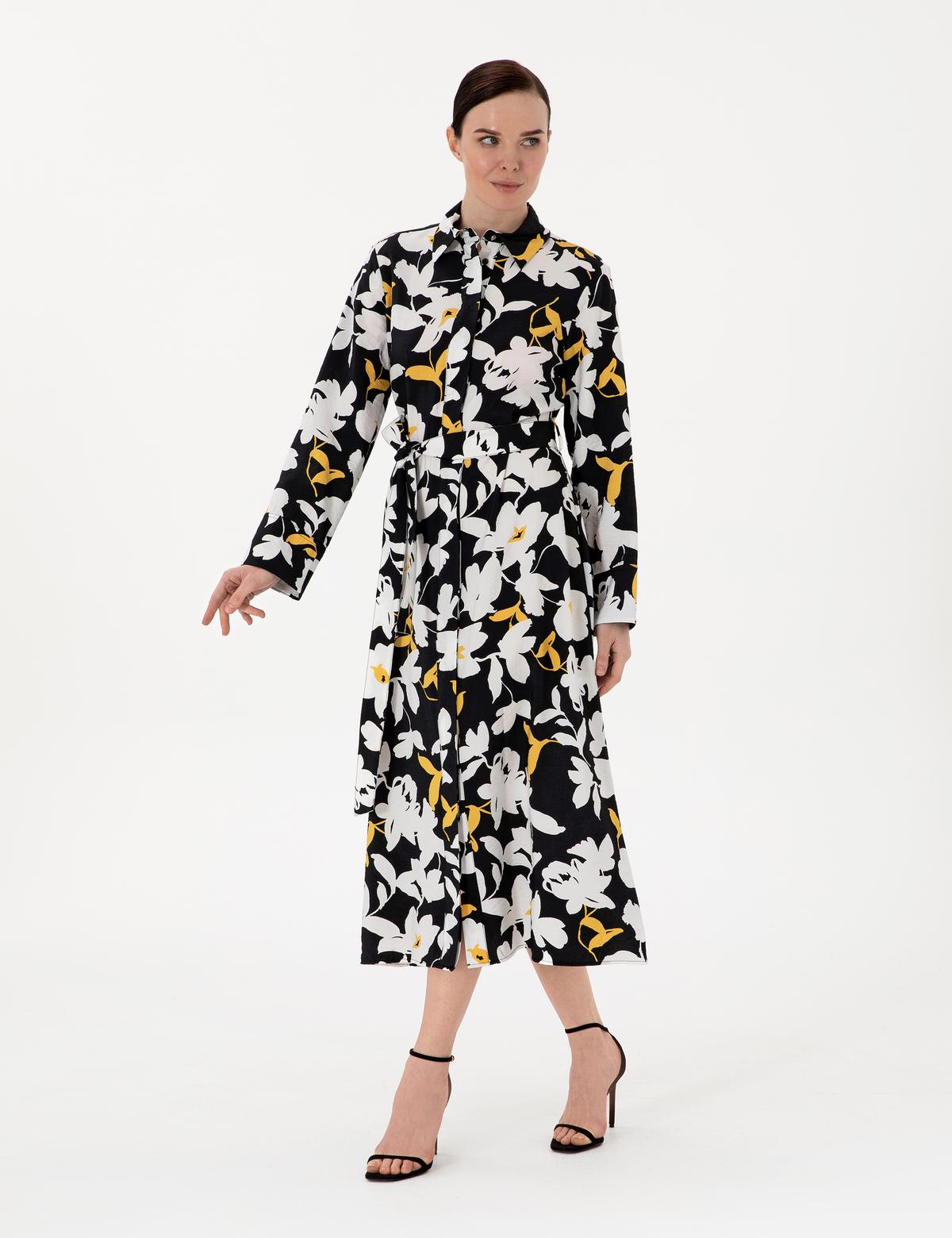 Siyah Comfort Fit Dokuma Elbise