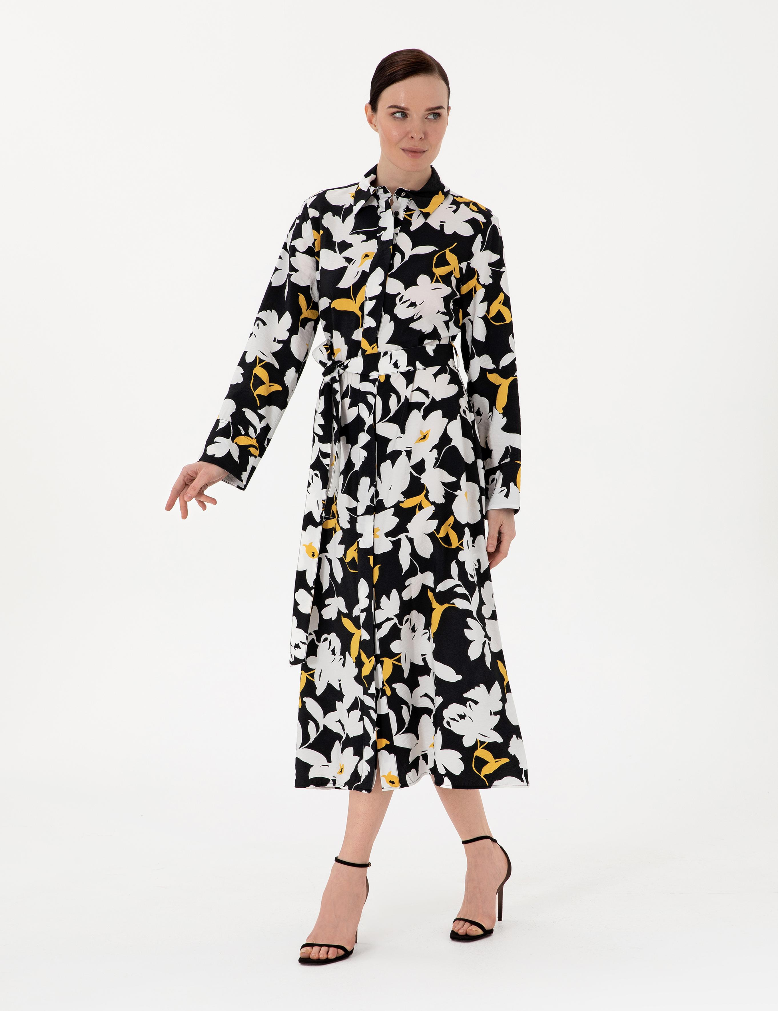 Siyah Comfort Fit Dokuma Elbise