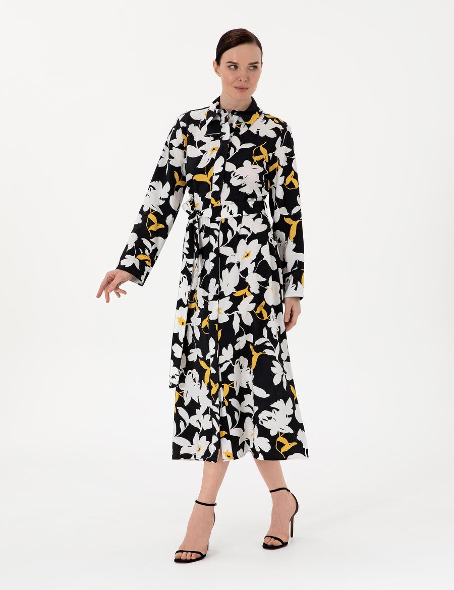 Siyah Comfort Fit Dokuma Elbise