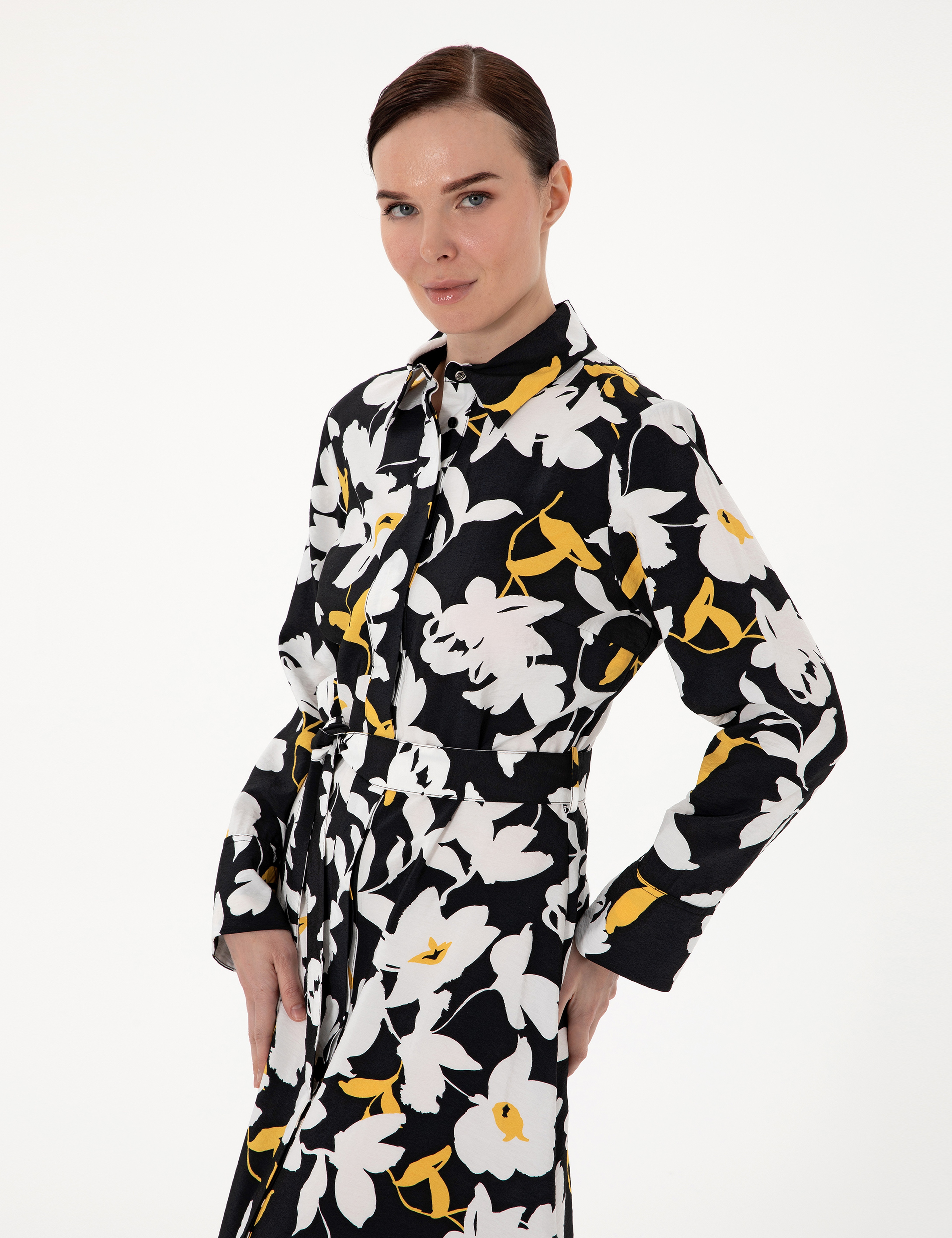 Siyah Comfort Fit Dokuma Elbise - Image 2