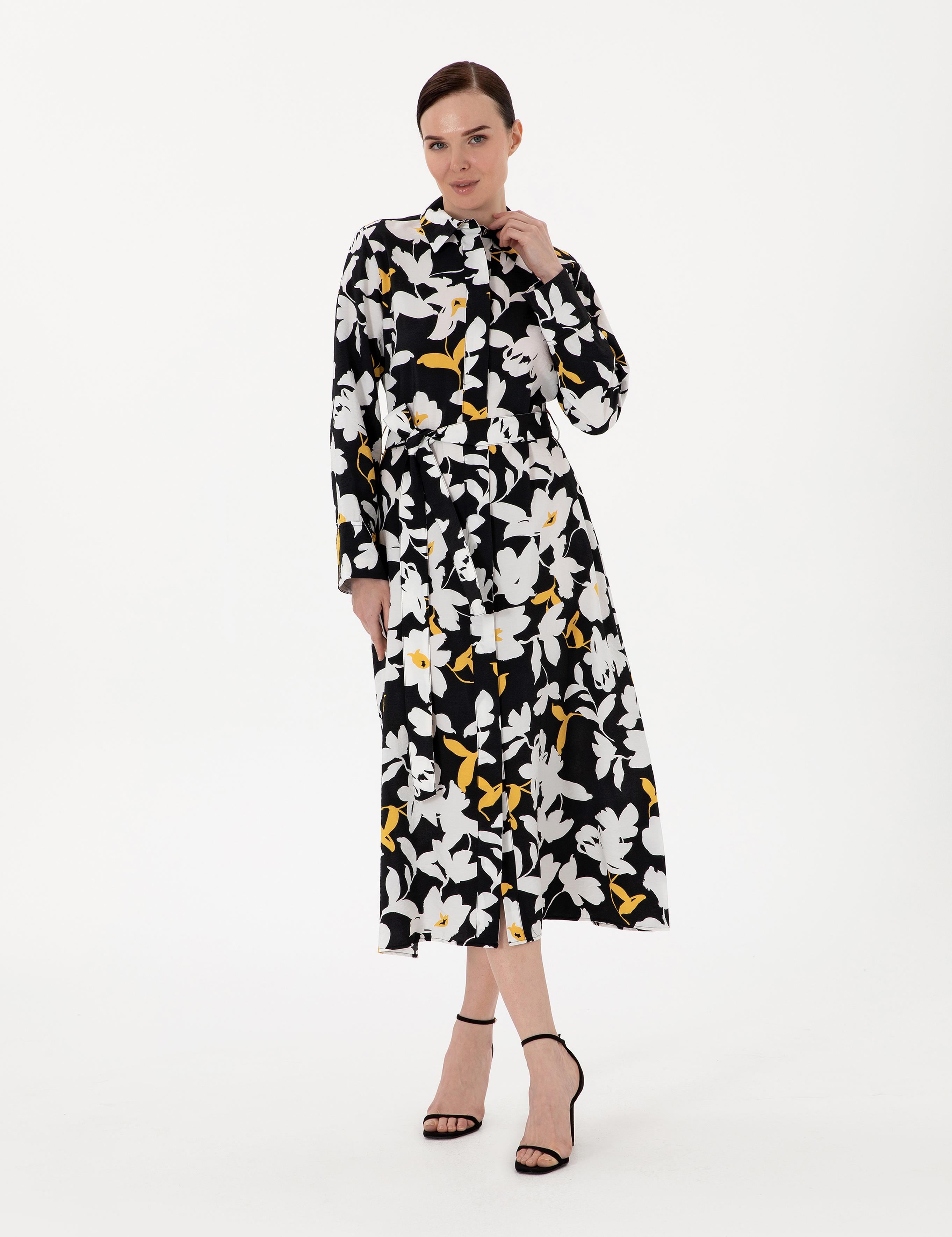 Siyah Comfort Fit Dokuma Elbise