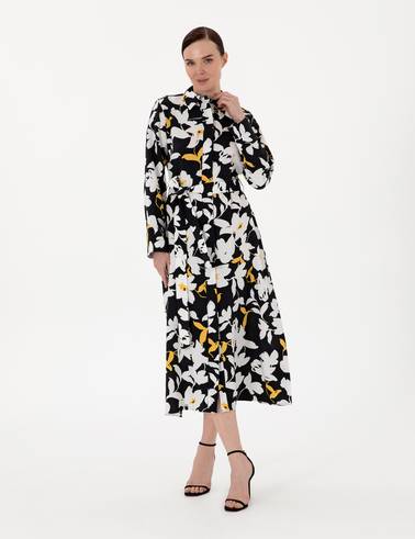 Siyah Comfort Fit Dokuma Elbise