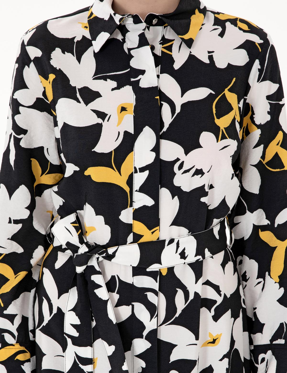 Siyah Comfort Fit Dokuma Elbise - 50301052002