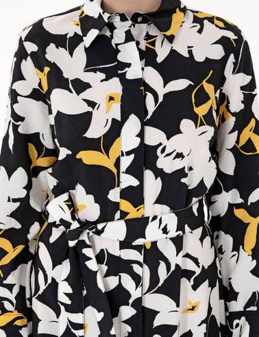 Siyah Comfort Fit Dokuma Elbise