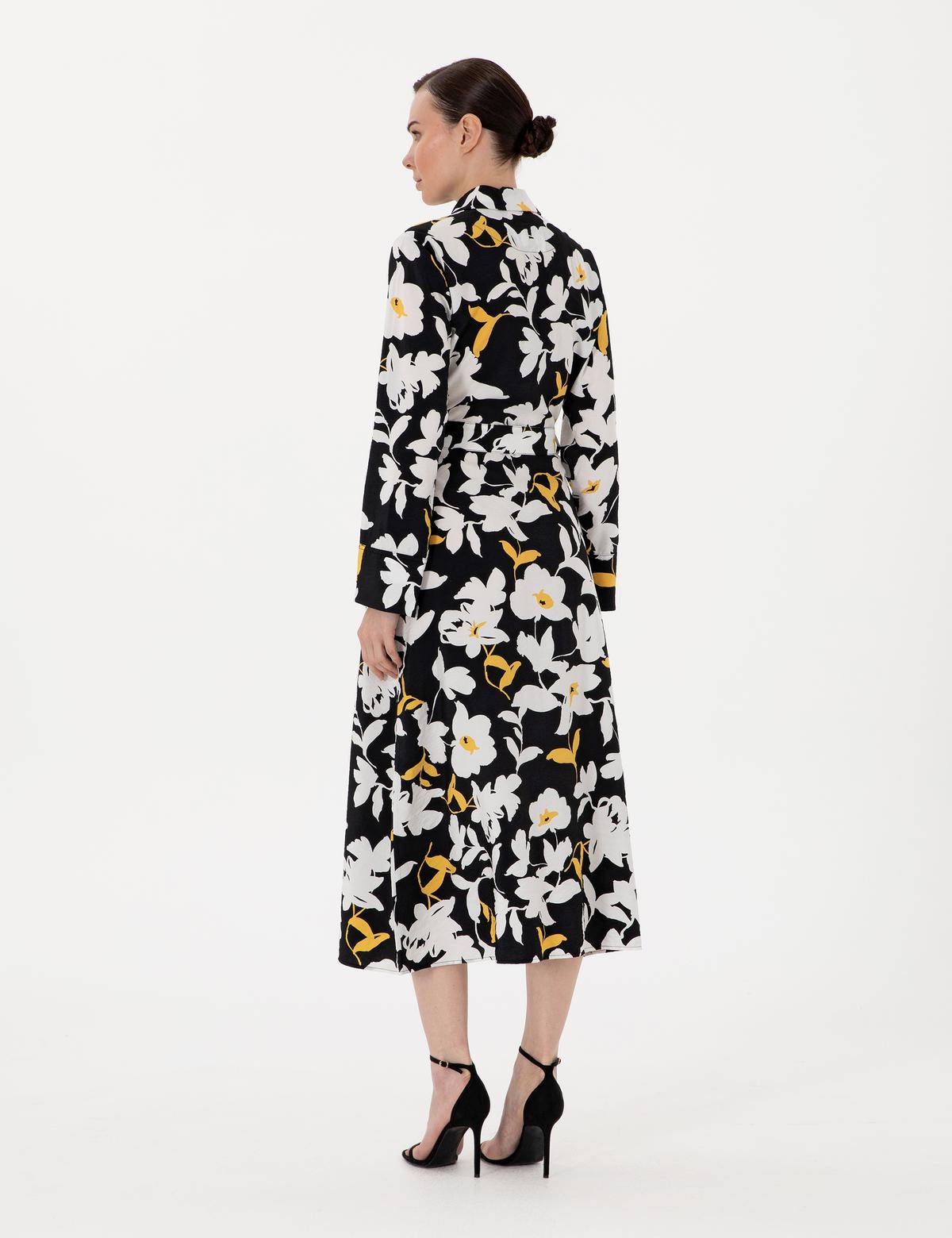 Siyah Comfort Fit Dokuma Elbise - 50301052002