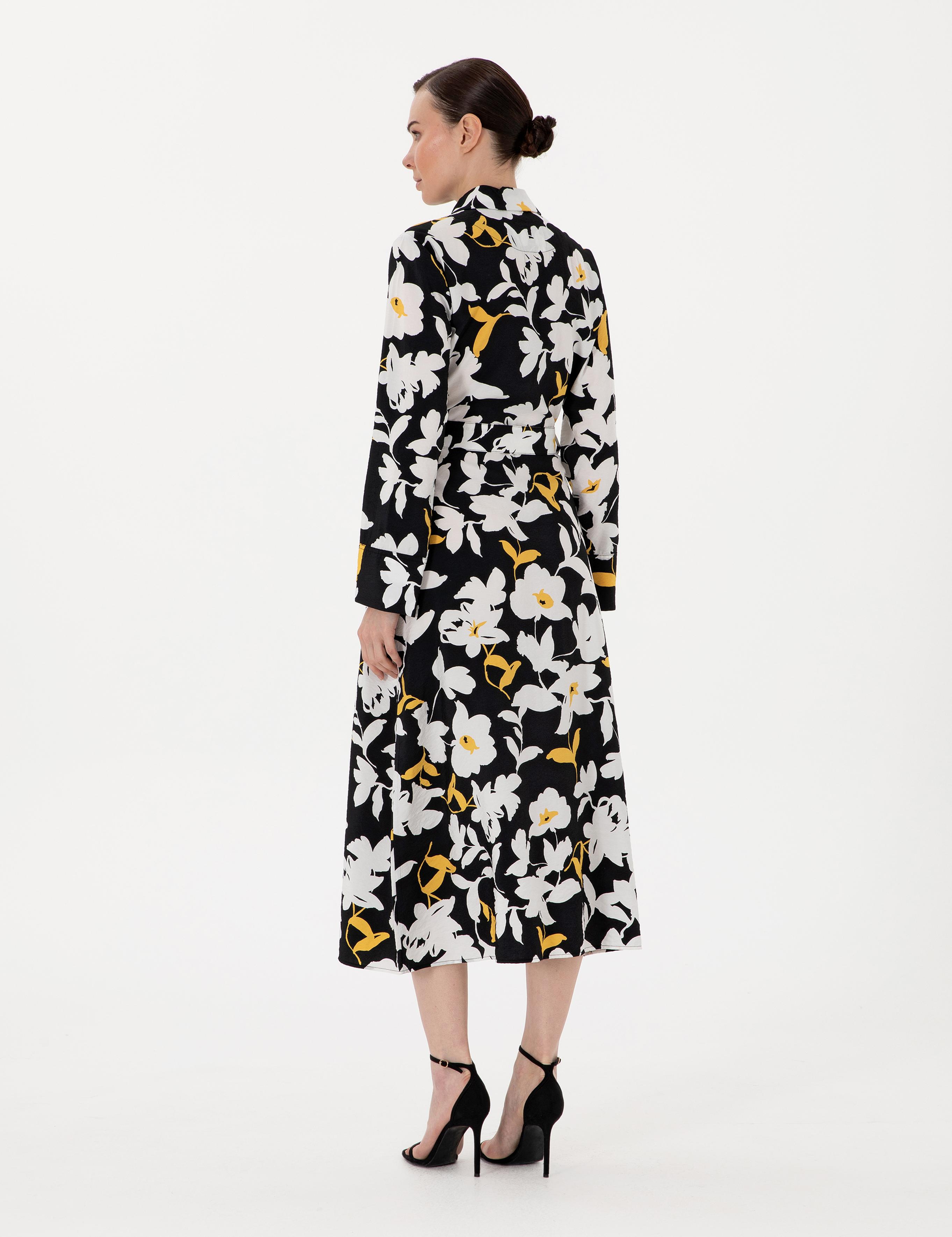 Siyah Comfort Fit Dokuma Elbise