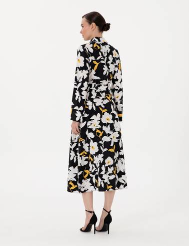 Siyah Comfort Fit Dokuma Elbise