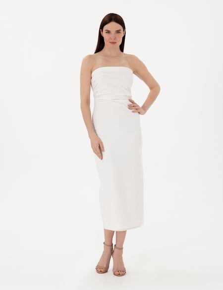 Beyaz Slim Fit Dokuma Elbise - 50301017004