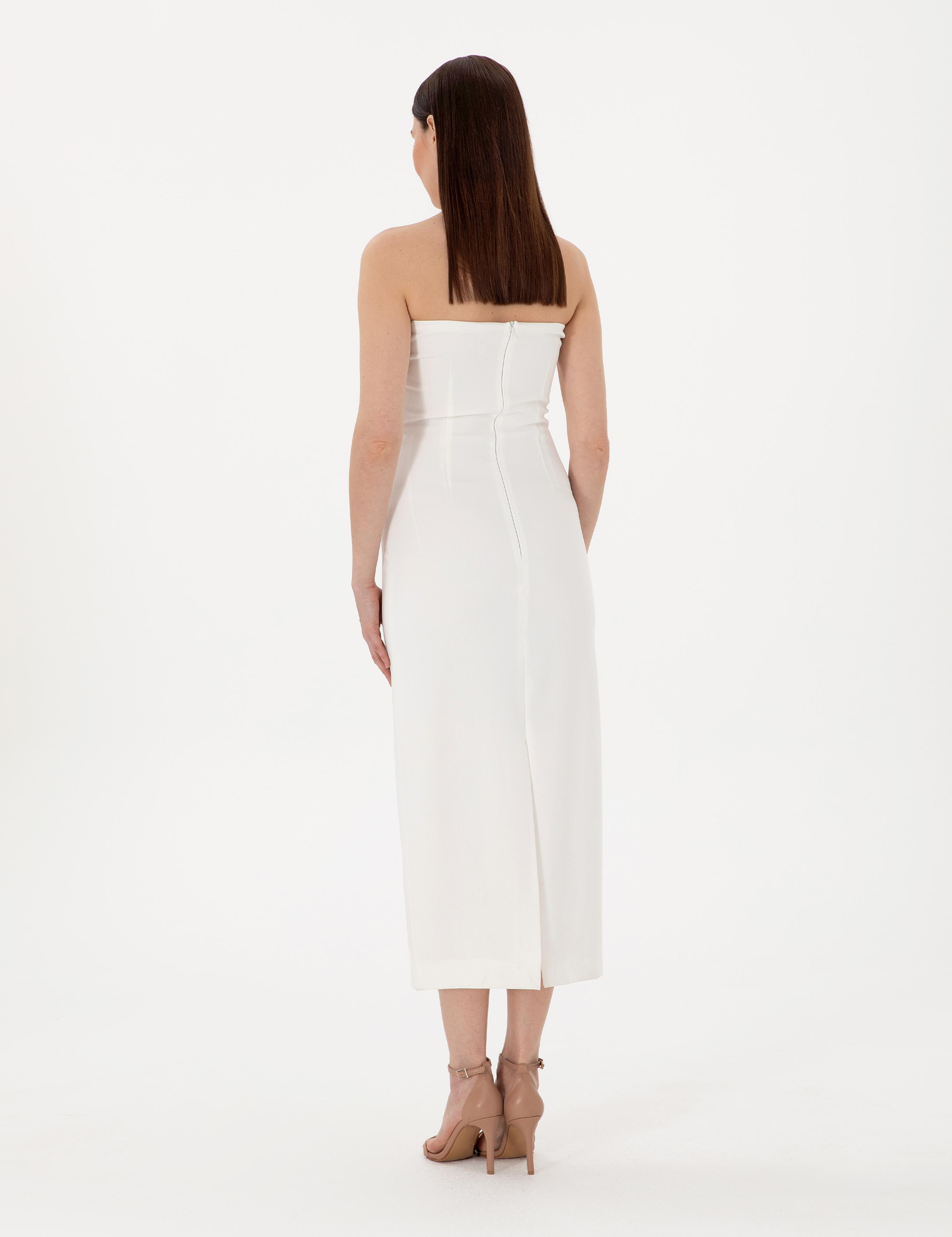 Beyaz Slim Fit Dokuma Elbise