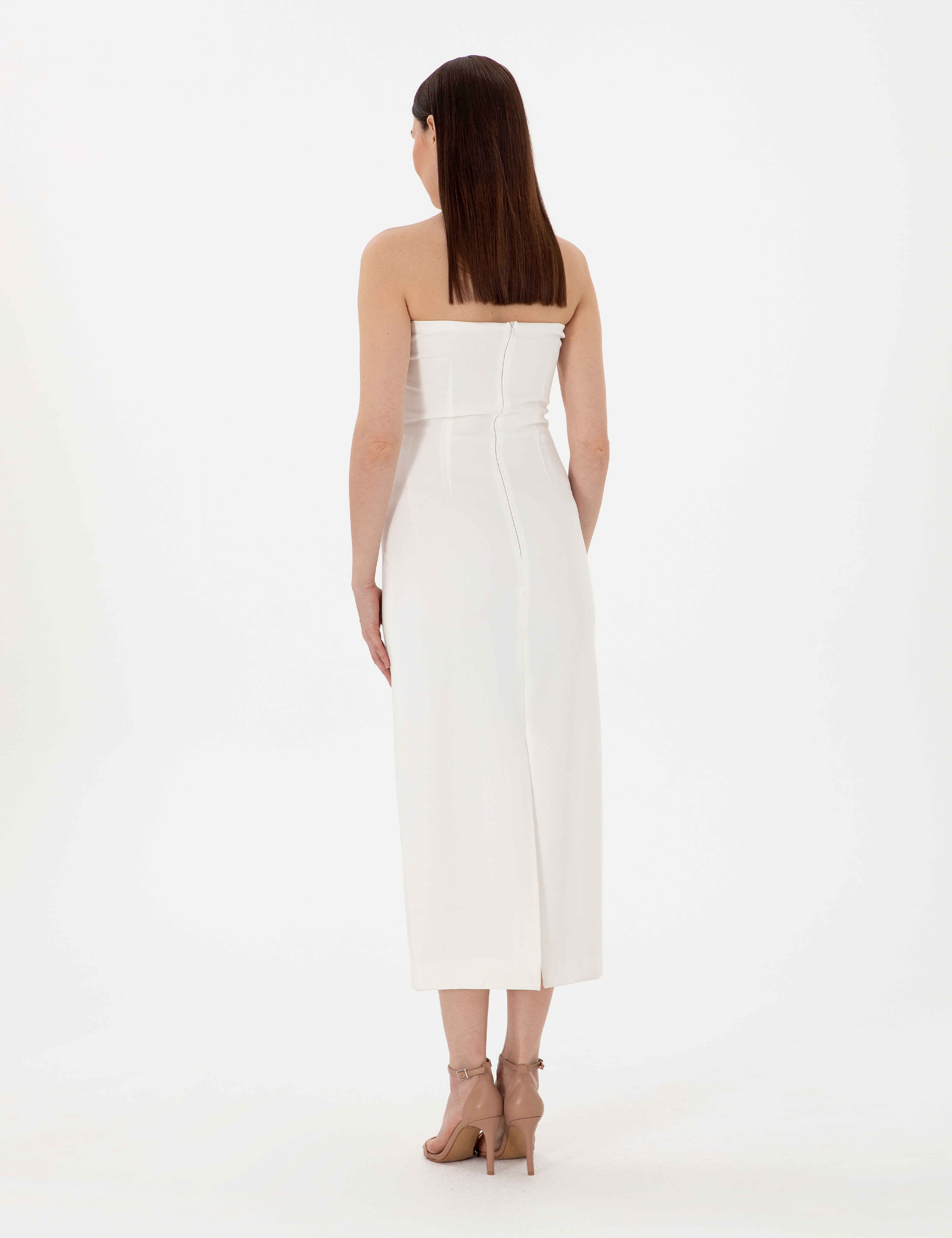 Beyaz Slim Fit Dokuma Elbise - Image 4