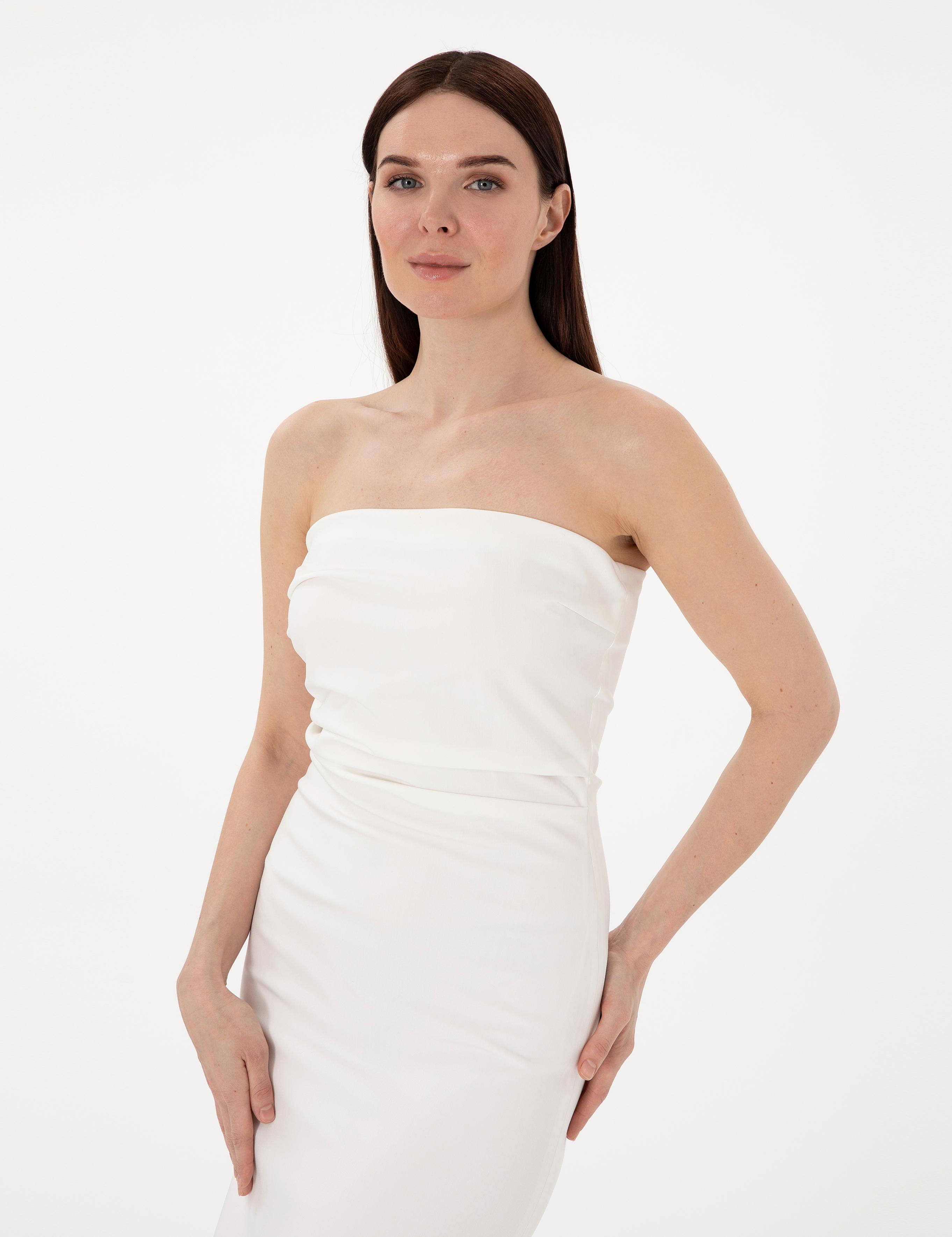 Beyaz Slim Fit Dokuma Elbise