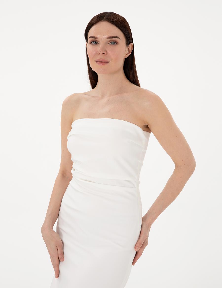 Beyaz Slim Fit Dokuma Elbise