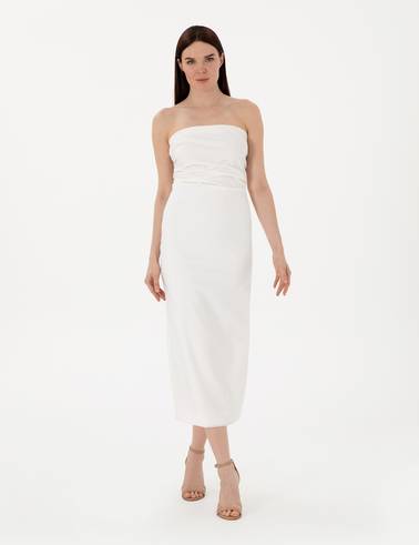 Beyaz Slim Fit Dokuma Elbise