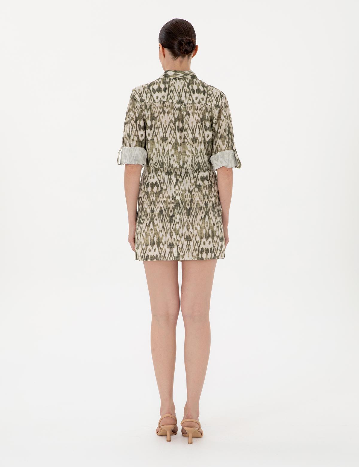 Haki Slim Fit Keten Dokuma Etek - 50301233002