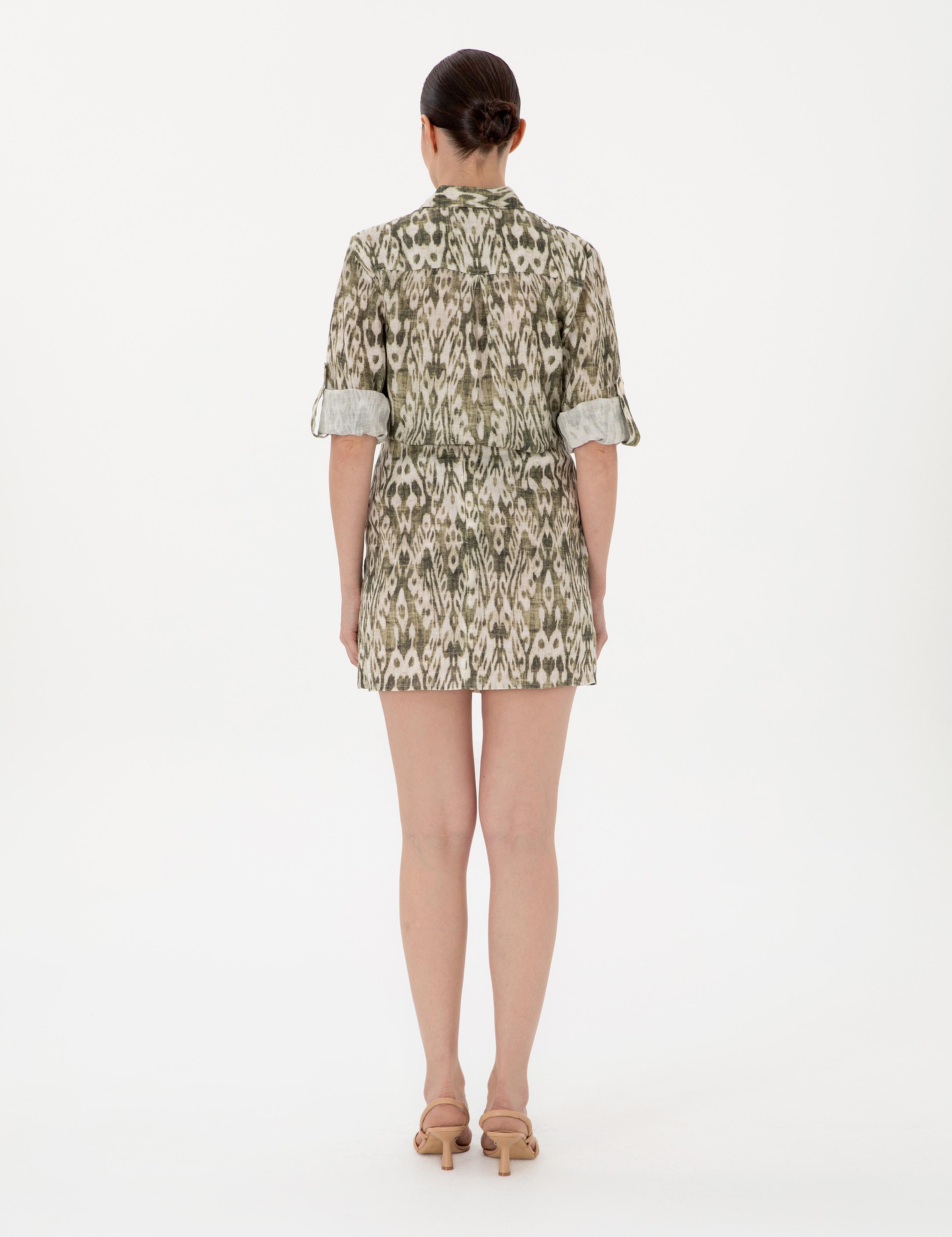 Haki Slim Fit Keten Dokuma Etek