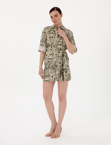 Haki Slim Fit Keten Dokuma Etek - 50301233002