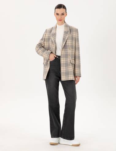 Gri High Waist Flare Fit Jean Pantolon