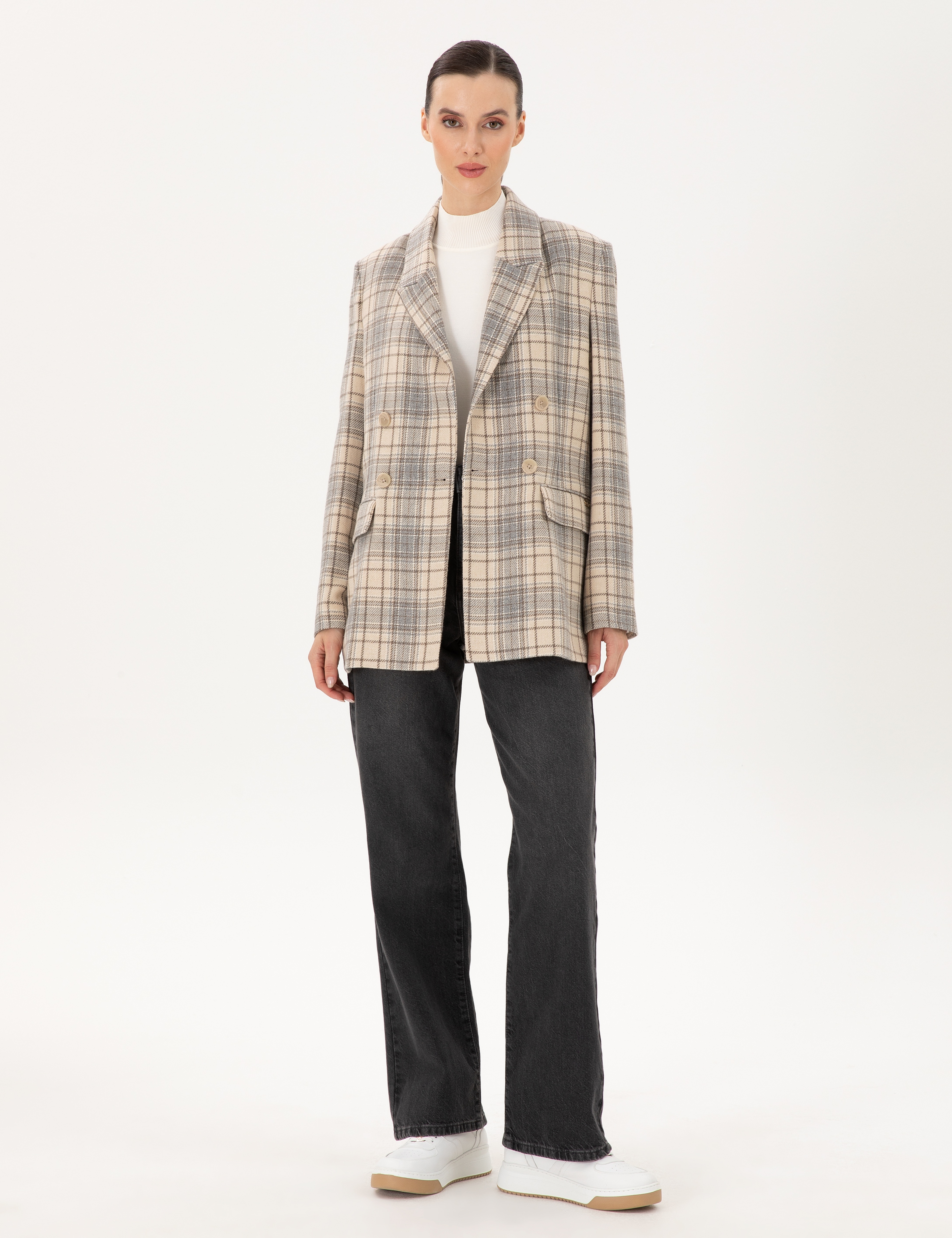 Gri High Waist Flare Fit Jean Pantolon - Image 1