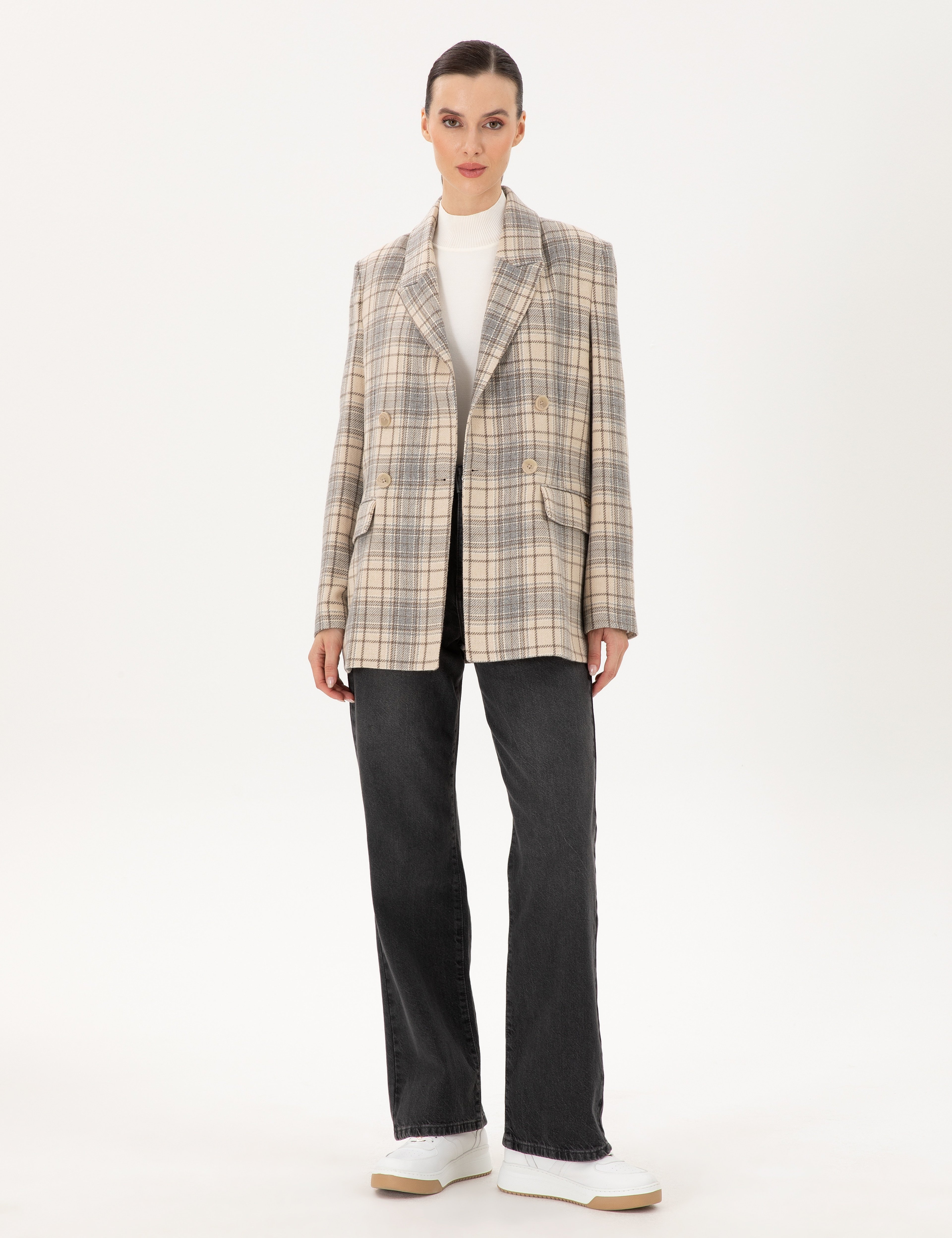 Gri High Waist Flare Fit Jean Pantolon
