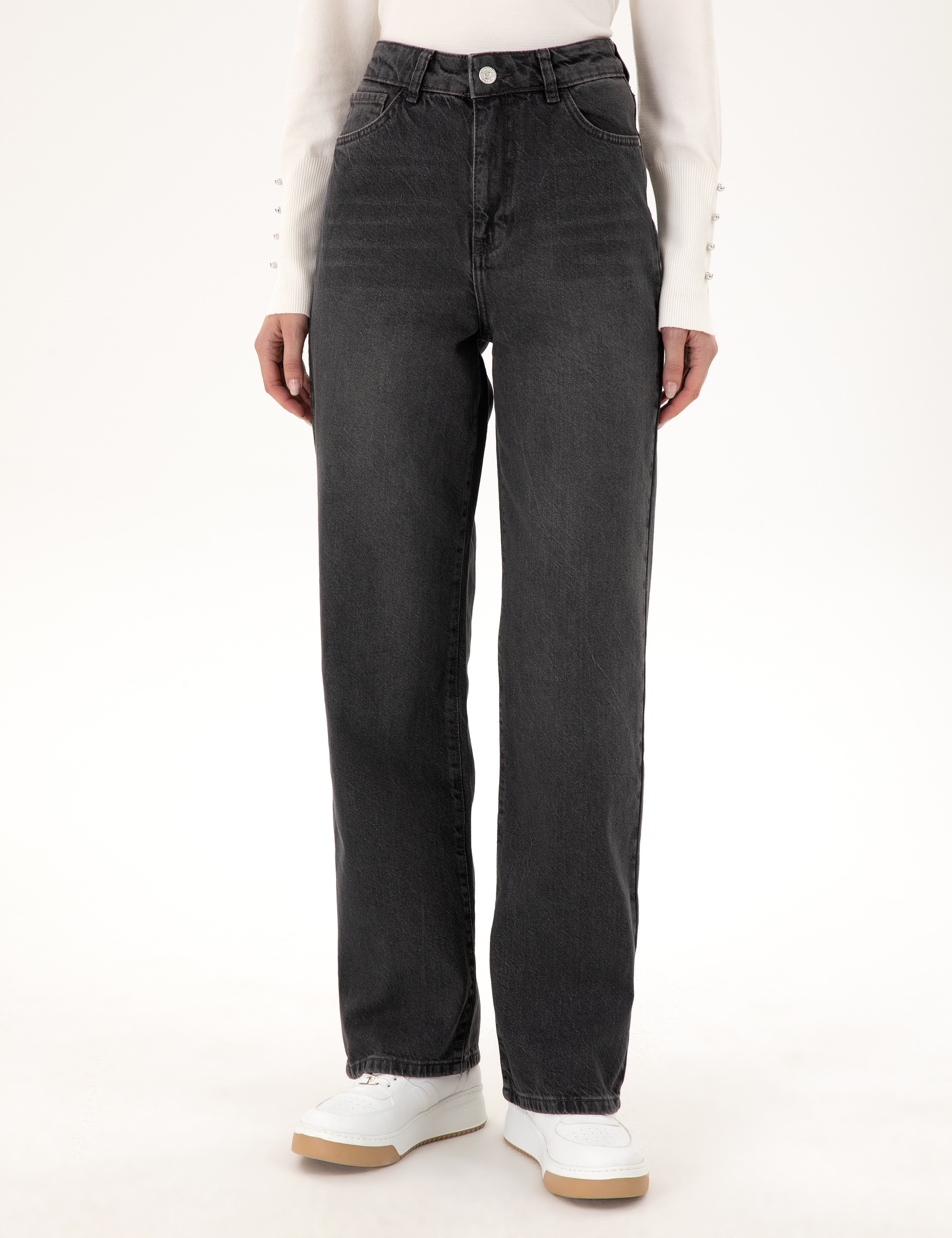 Gri High Waist Flare Fit Jean Pantolon - Image 2