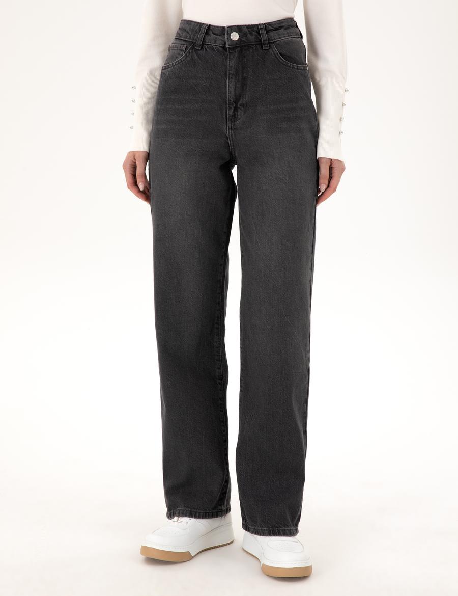 Gri High Waist Flare Fit Jean Pantolon