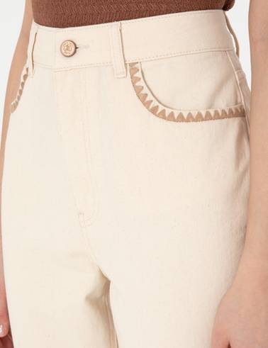 Ekru  Mom High Waist Fit Jean Pantolon