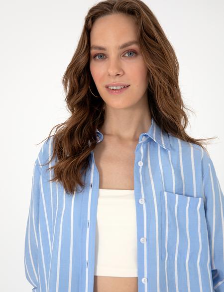 Mavi Comfort Fit Çizgili Uzun Kollu Gömlek - 50301089002