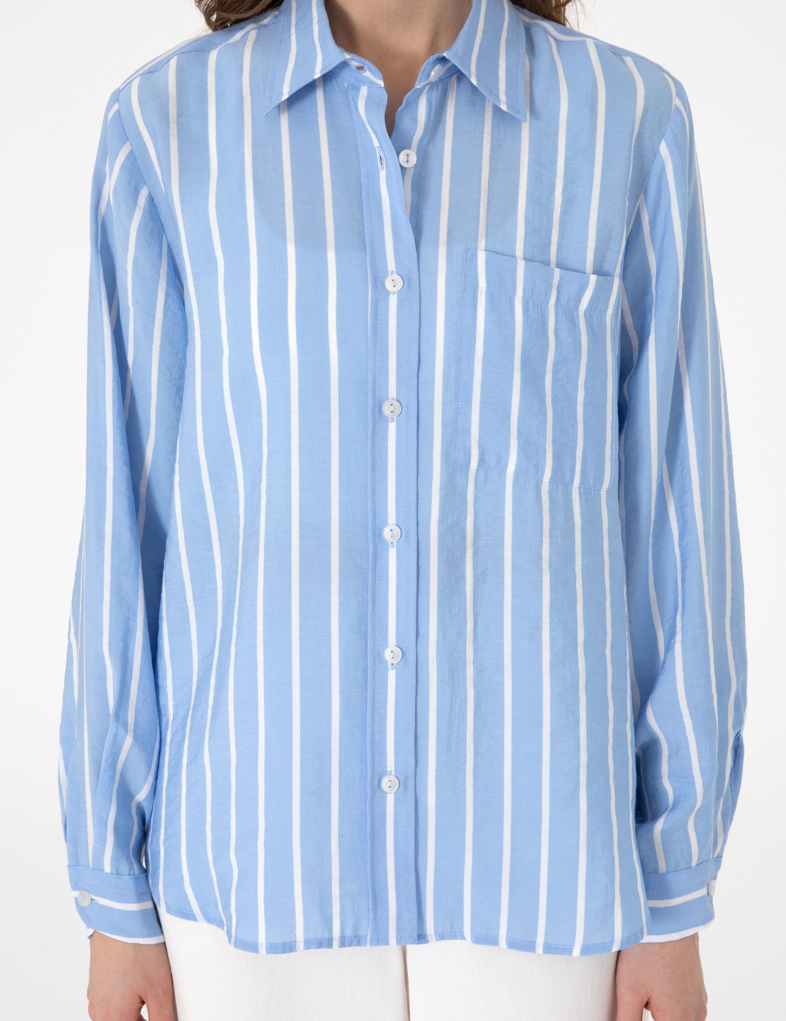 Mavi Comfort Fit Çizgili Uzun Kollu Gömlek