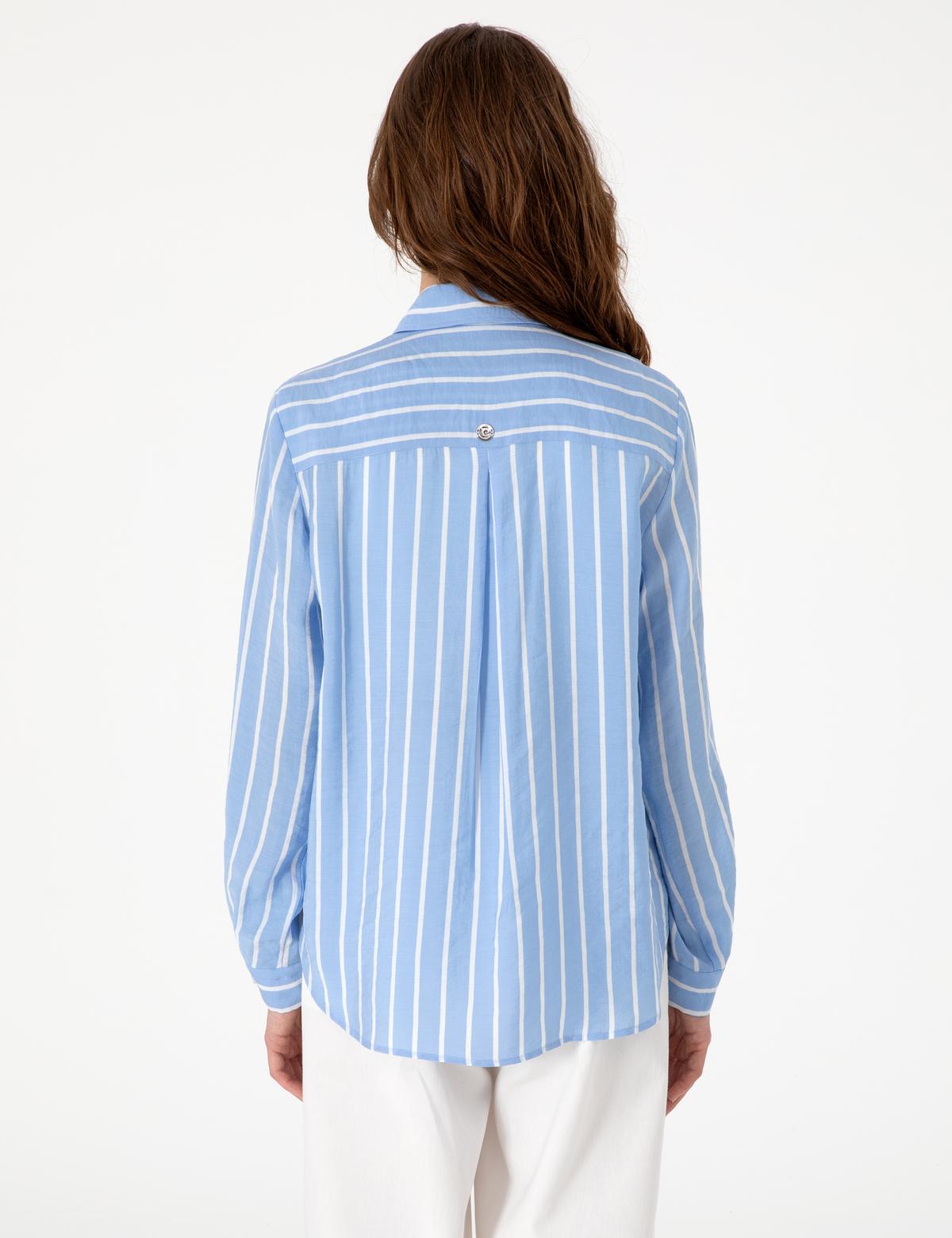 Mavi Comfort Fit Çizgili Uzun Kollu Gömlek - 50301089002