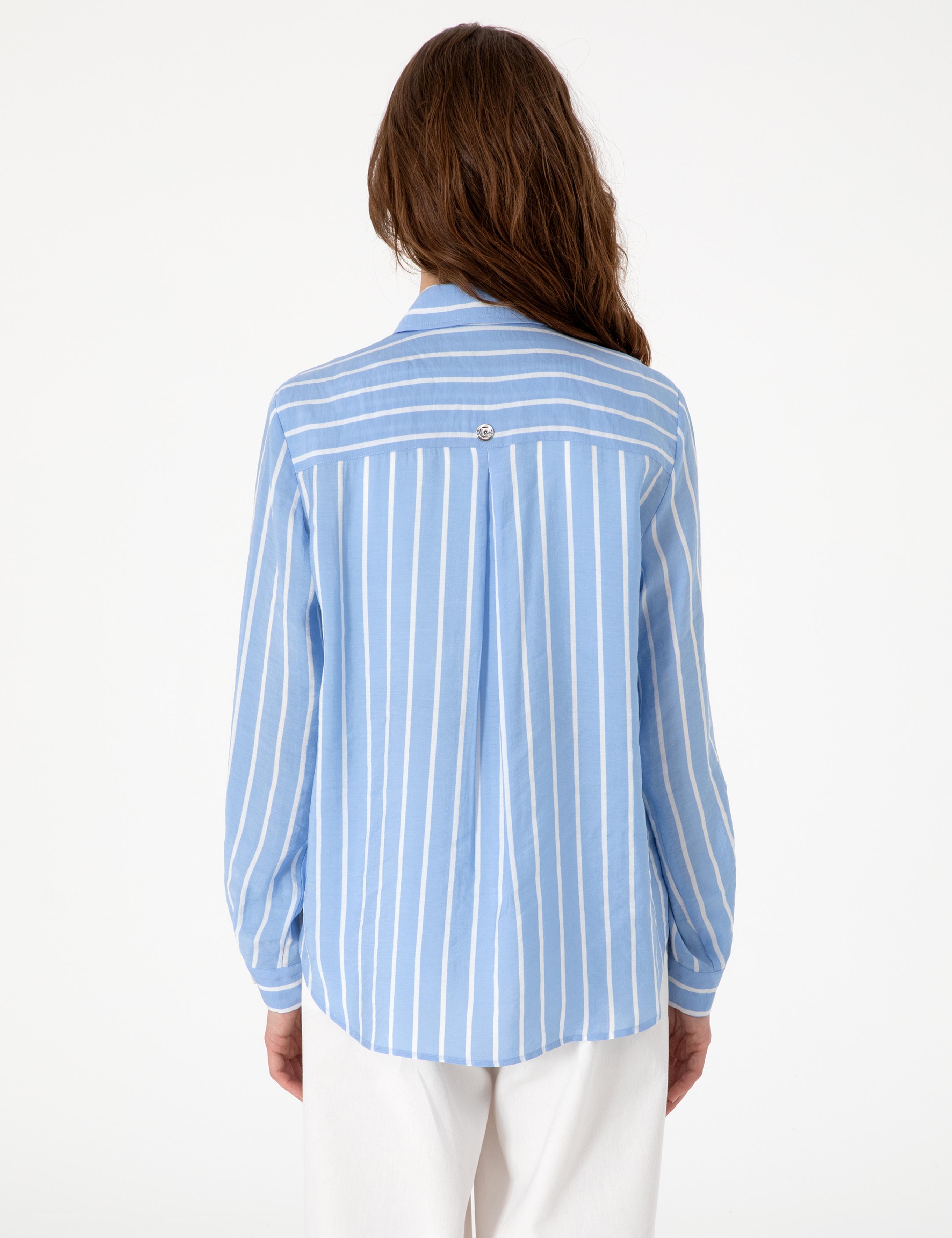 Mavi Comfort Fit Çizgili Uzun Kollu Gömlek