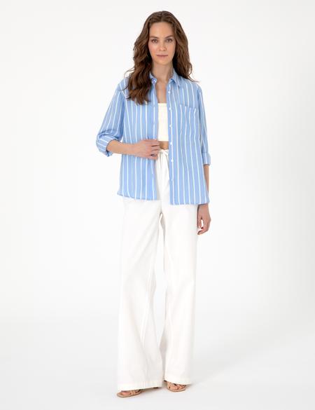 Mavi Comfort Fit Çizgili Uzun Kollu Gömlek - 50301089002