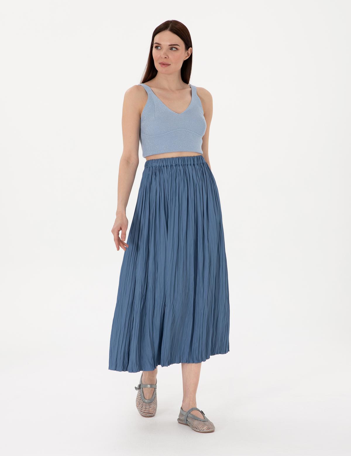 İndigo A Kesim Dokuma Etek - 50301213003