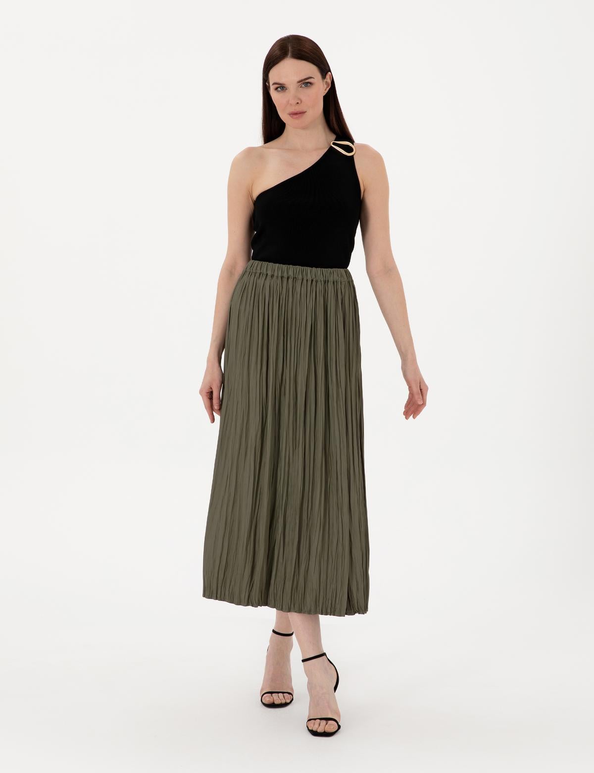 Haki A Kesim Dokuma Etek - 50301213016