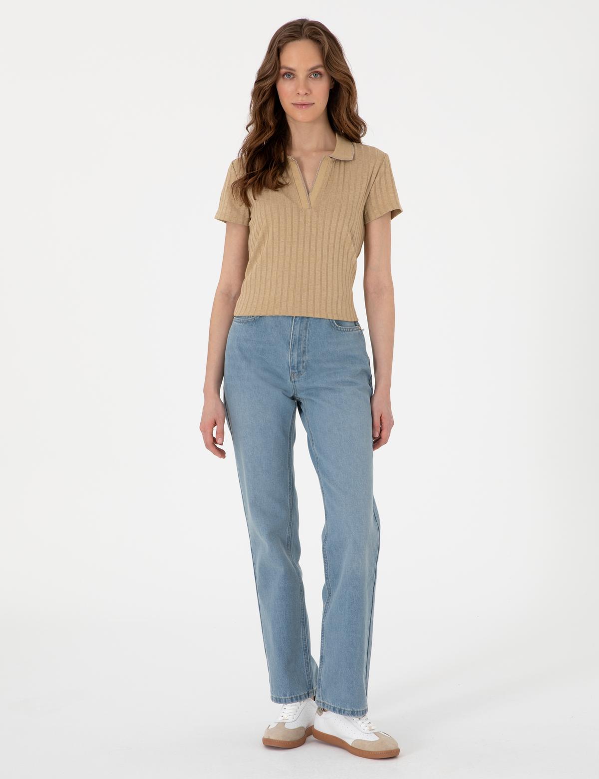 Bej Slim Fit Basic Tişört - 50306039029