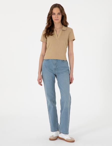 Bej Slim Fit Basic Tişört - 50306039029