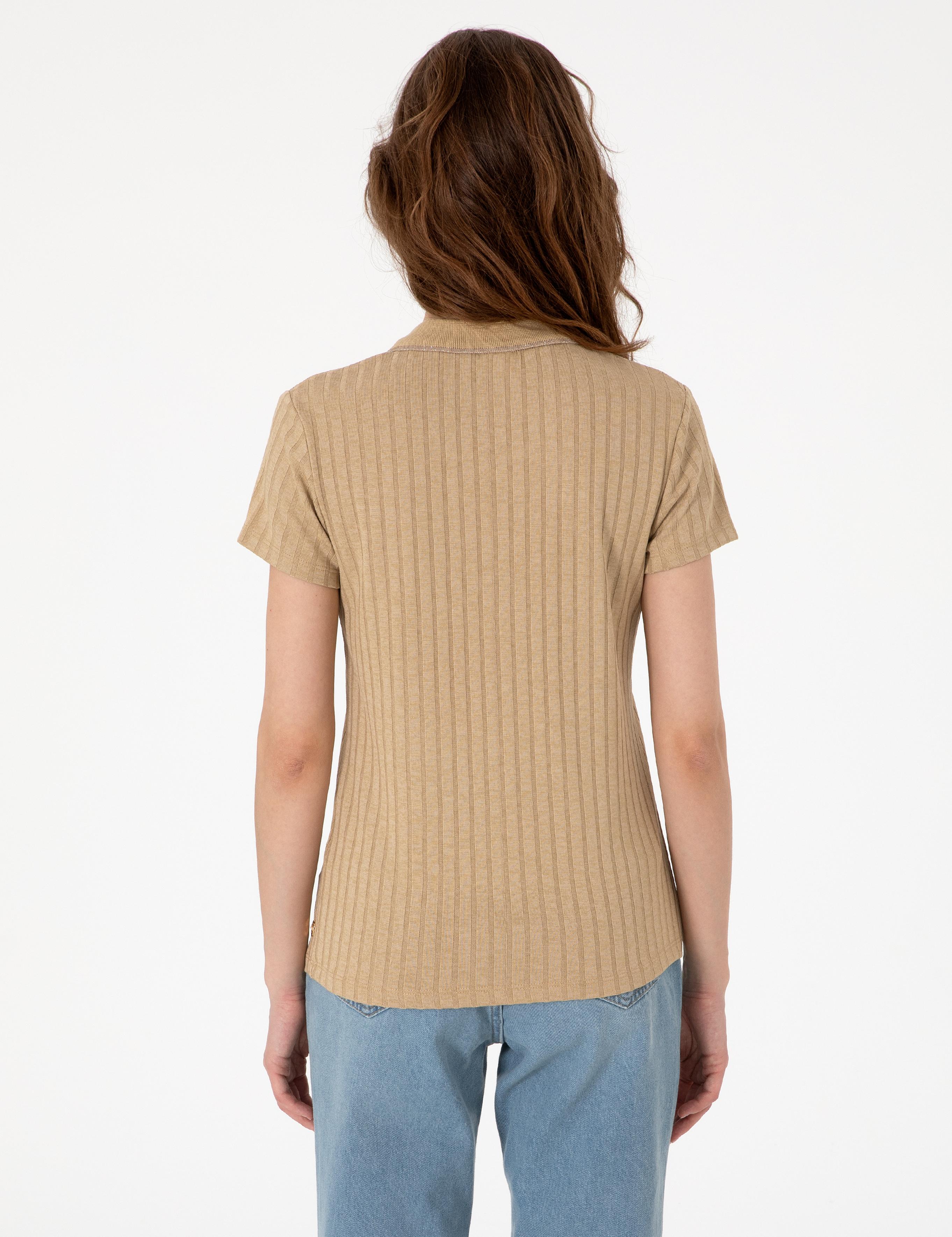 Bej Slim Fit Basic Tişört