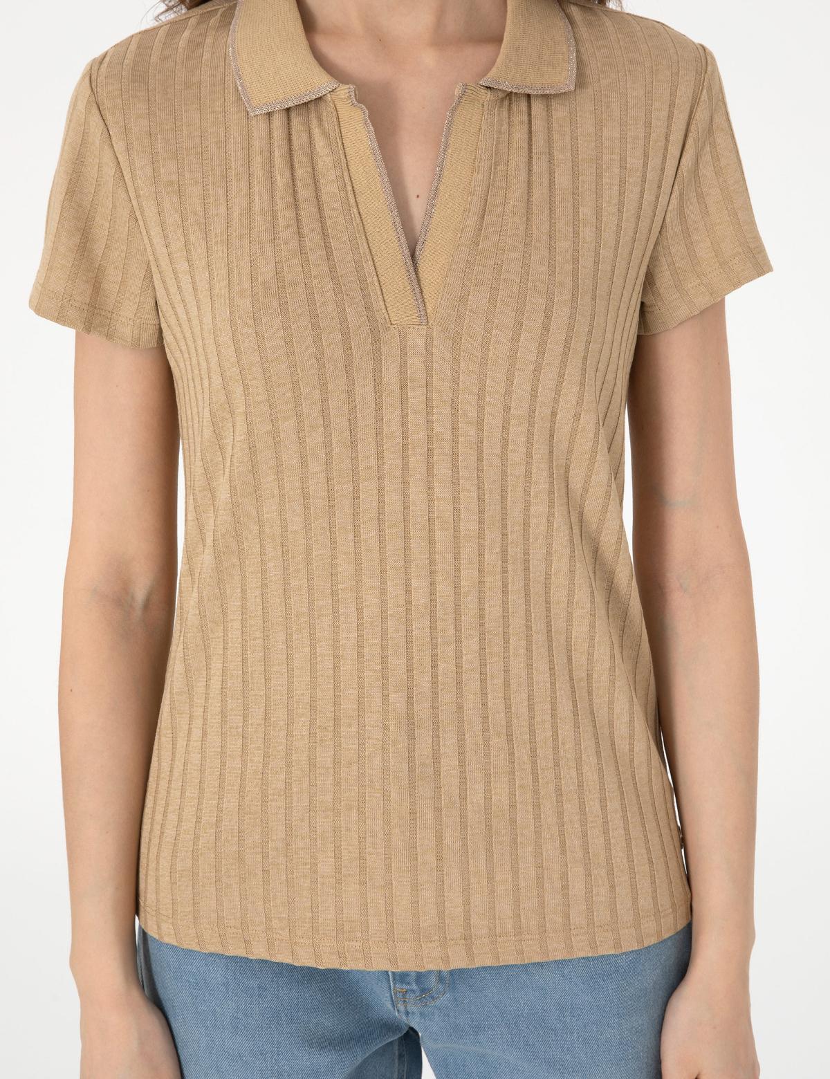 Bej Slim Fit Basic Tişört - 50306039029