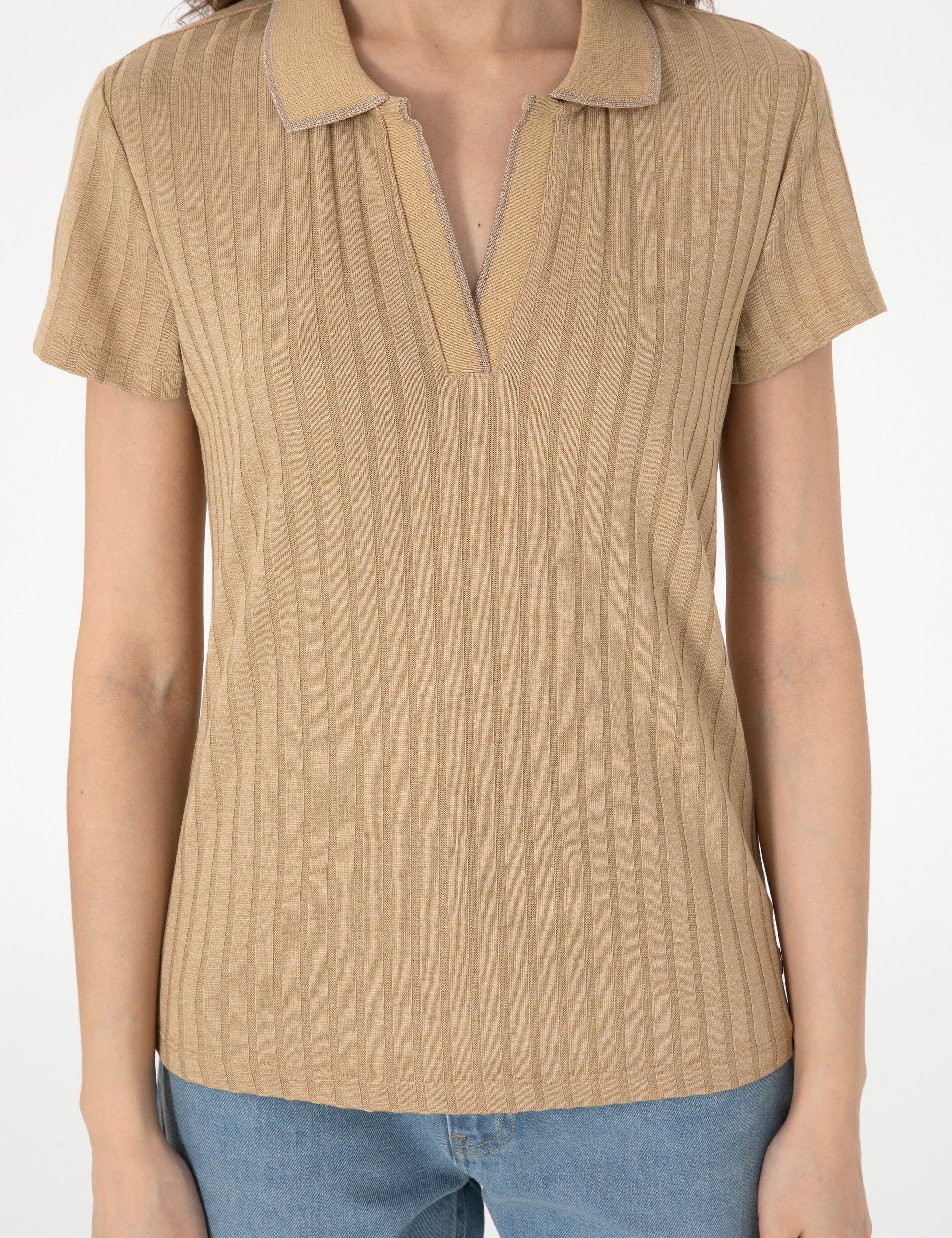 Bej Slim Fit Basic Tişört