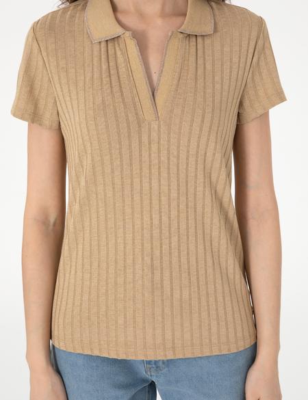 Bej Slim Fit Basic Tişört - 50306039029